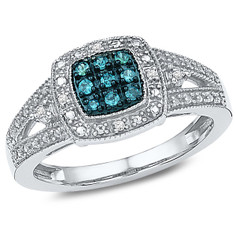 1/10 Carat (ctw I2-I3) Blue and White Diamond Cocktail Ring in Sterling Silver product